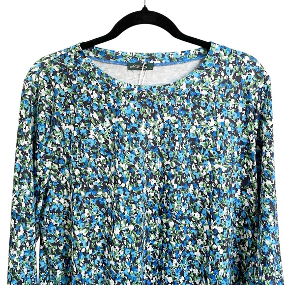 OFEEFAN Blue Floral Tunic Top 3/4 Sleeve Size Large - Picture 3 of 5